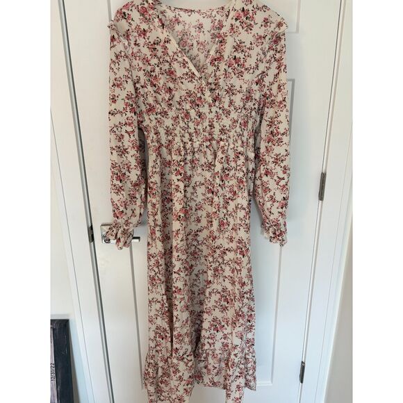 Women’s White Floral Ruffle Maxi Dress Long Sleeve Sweetheart Neck XL New - Picture 2 of 10